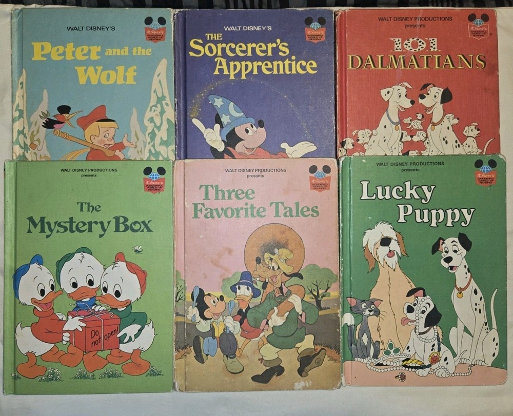 Walt Disney Vintage Wonderful World of Reading Books Lot of 6 Hardcover 1970s