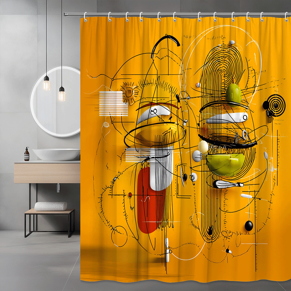 Abstract Orange Graphic Shower Curtain Modern Wall Art