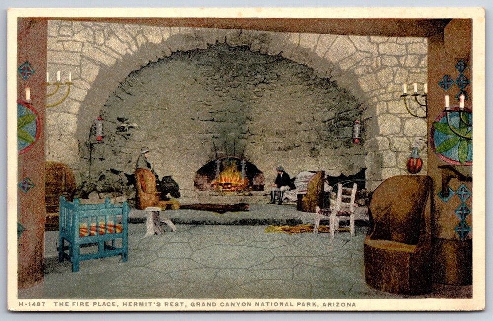 Detroit Pub~Arizona~Fire Place Hermits Rest @ Grand Canyon Natl Park~Vintage PC