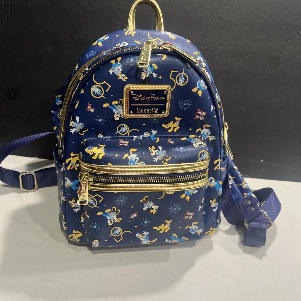 Loungefly Disney 50th Anniversary Mini Backpack Blue Mickey Mouse Minnie Donald