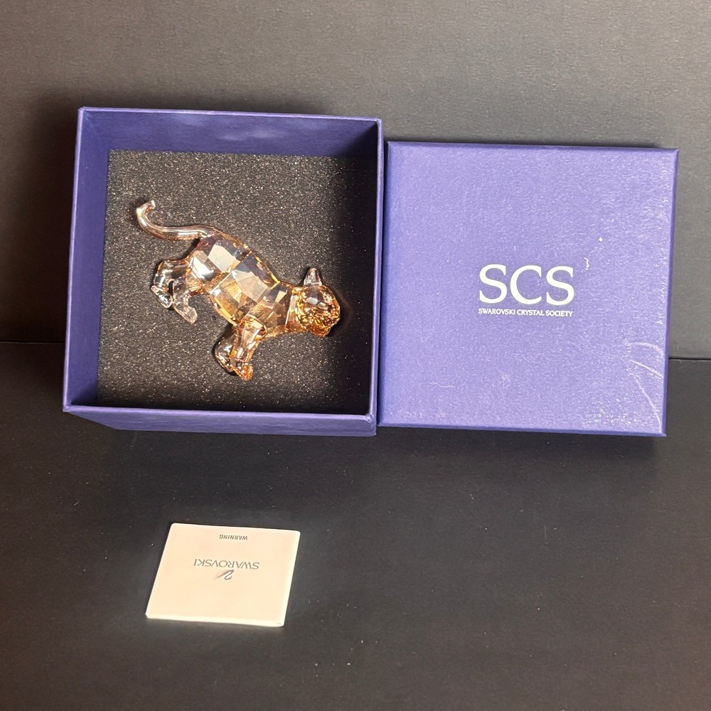 Swarovski SCS Tiger Cub Figurine Golden Shadow Amber Crystal Excellent In Box