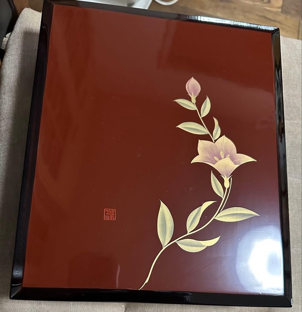 Red & Black Floral Lacquerware Box with Lid, Decorative Jewelry Storage