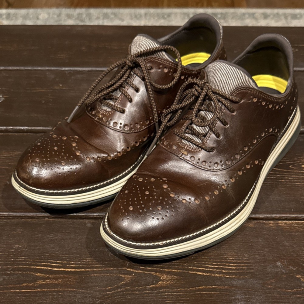 Cole Haan Brown Leather Wingtip Brogue Lace Up Men's Dress Shoes