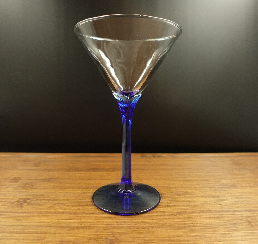 Libbey Domaine 7-inch Blue Floral Stem Martini Glass for Cocktails