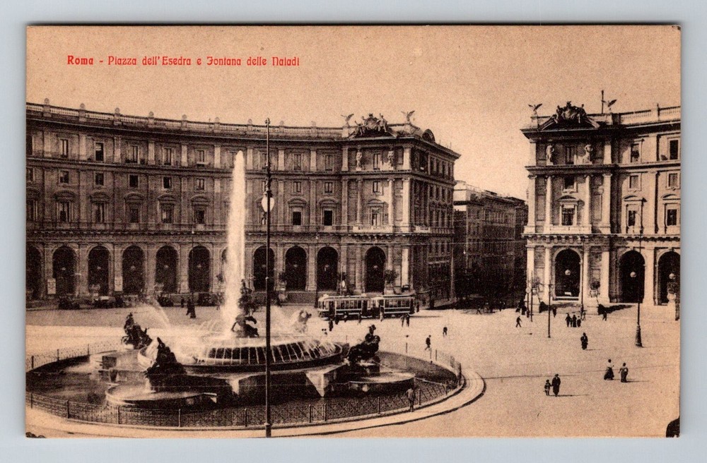 Italy- Rome Esedra Plaza Square & Fountain Souvenir Old PC Card Vintage Postcard