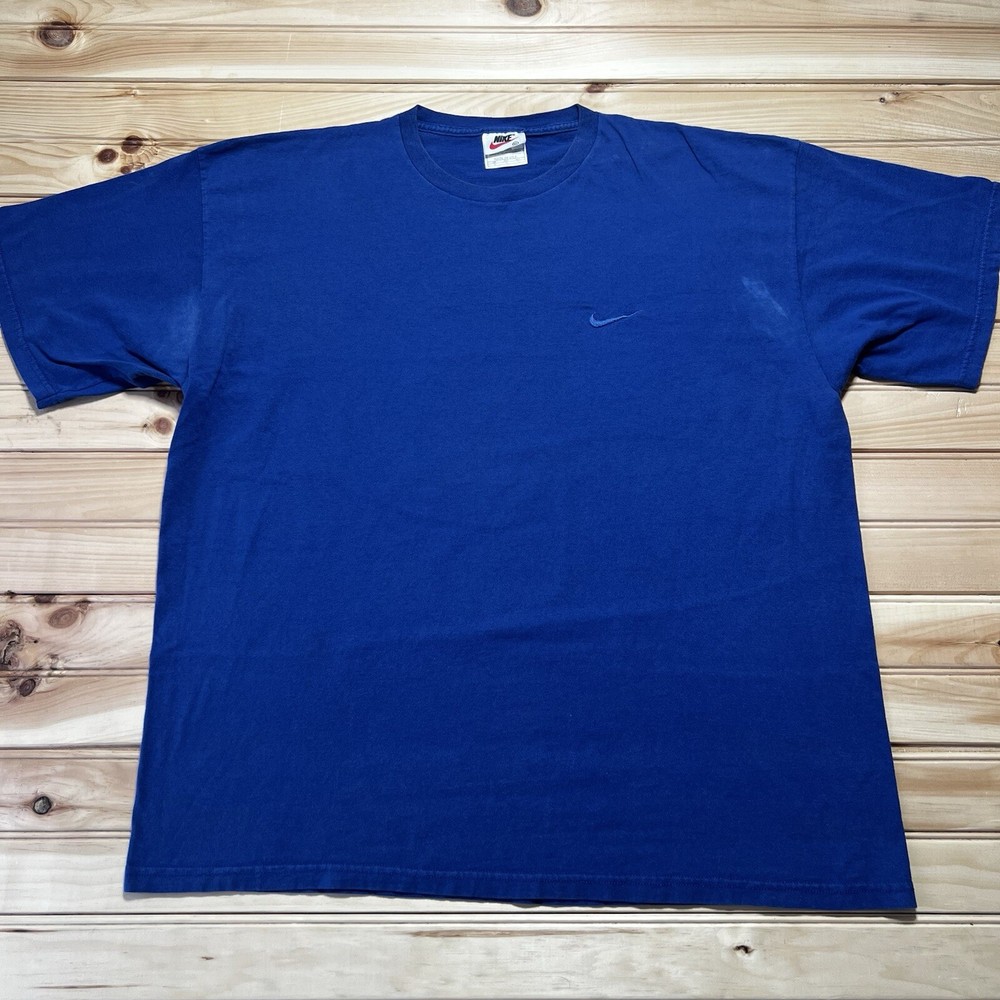 Vintage 90s Nike Essential Embroidered Tonal Swoosh Blue Shirt Size XL White Tag