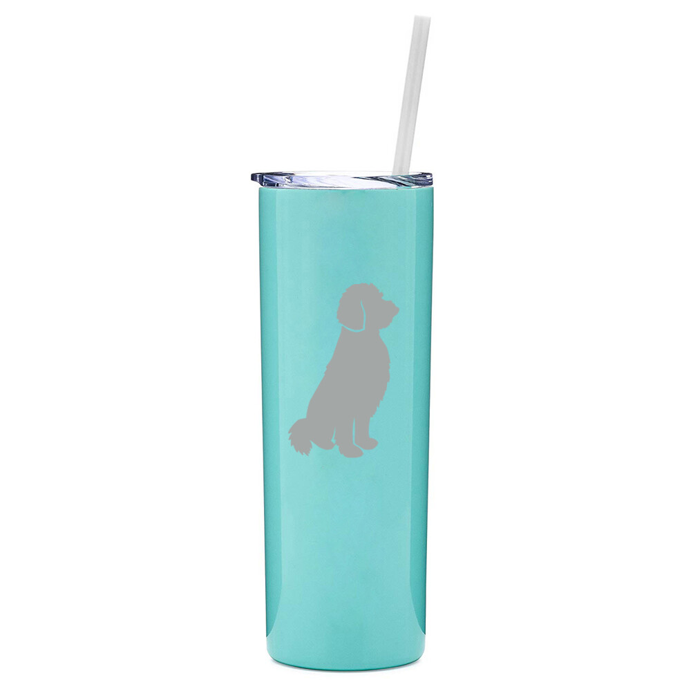20 oz Skinny Tumbler Stainless Steel Insulated Travel Mug w Straw Goldendoodle