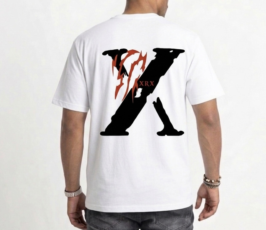 Streetwear Graphic T-Shirt White | Distressed X Abstract Design Men’s Urban Tee-image