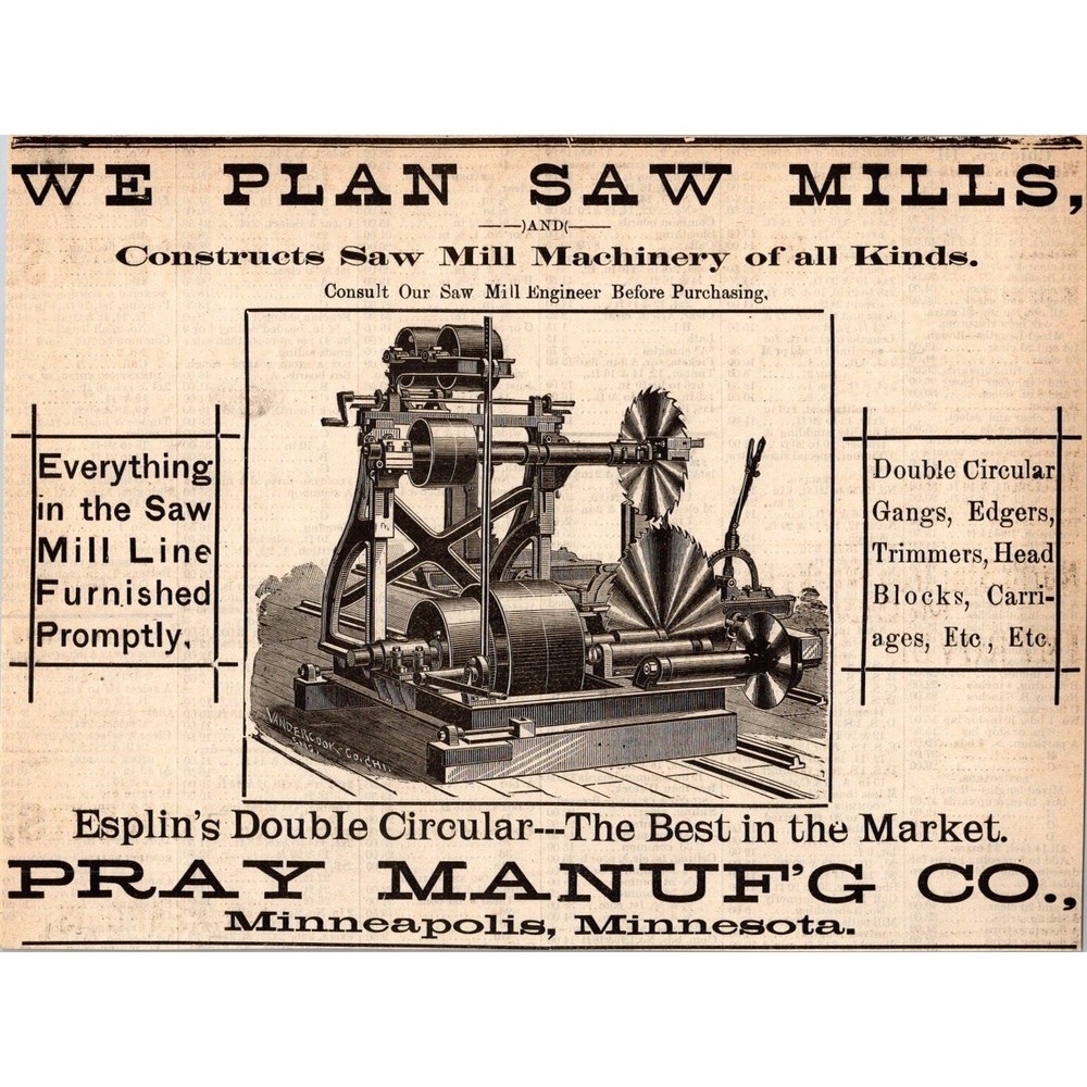 Pray Manufacturing Co. Esplin's Double Circular Minneapolis MN 1885 MN Ad SAJ2-4