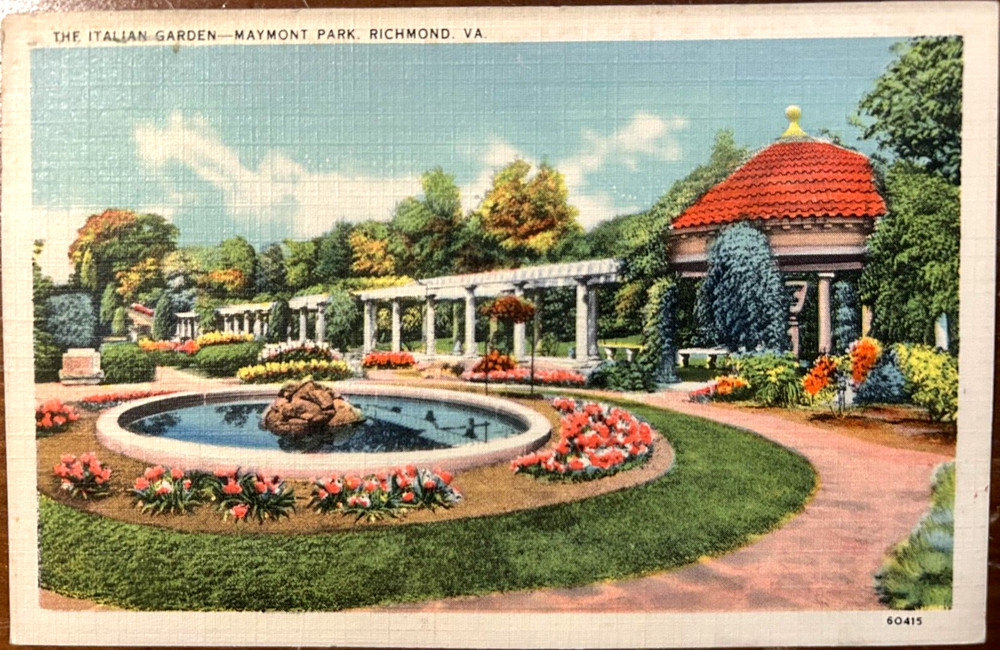 Vintage postcard: Italian Garden at Maymont Park, Richmond, VA, posted