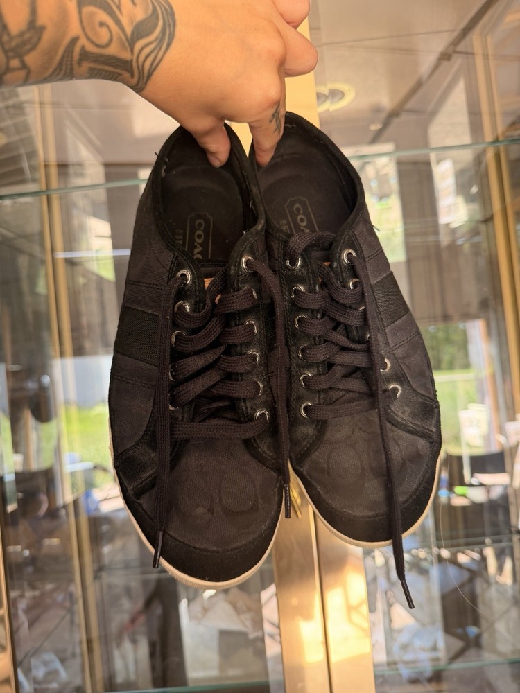 Coach Signature Mens Sneakers Size 11 Black Monogram Fabric Shoes