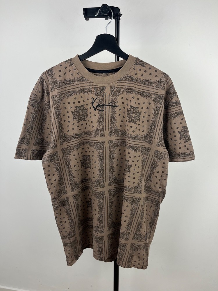 Karl Kani All Over Brown Paisley Embroidered Logo T-shirt Size M