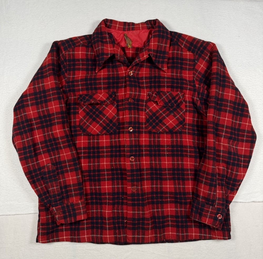 Pendleton Board Shirt Men’s Size XL Red Plaid Wool Flannel True Vintage 70’s USA