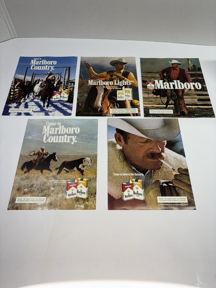 Marlboro Cigarettes Regular, Lights, Cowboys Vintage 1980s Lot of 5 Print Ads