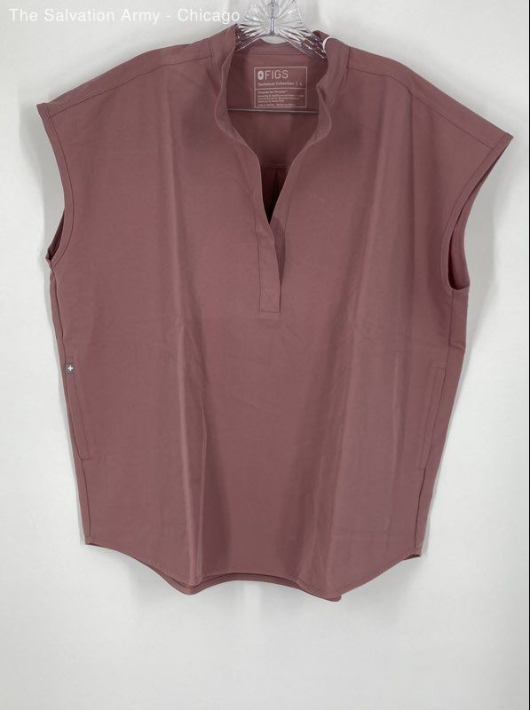 FIGS Womens Mauve Short Sleeve Casual Classic Blouse Top Size Large
