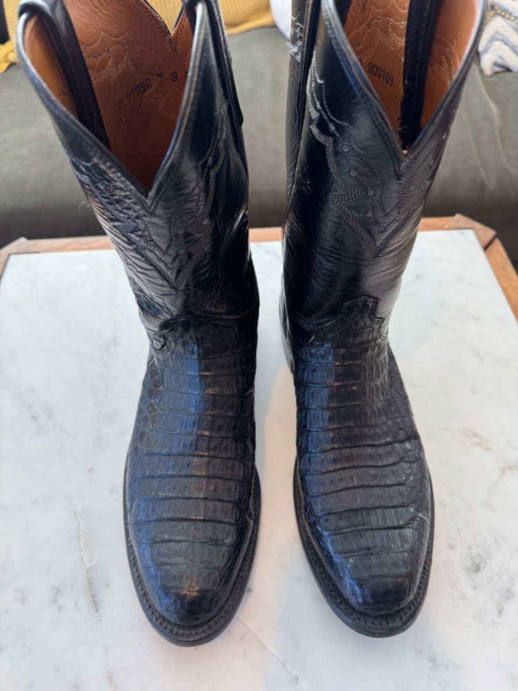 Lucchese Men's 9D Black Caiman Alligator Cowboy Boots