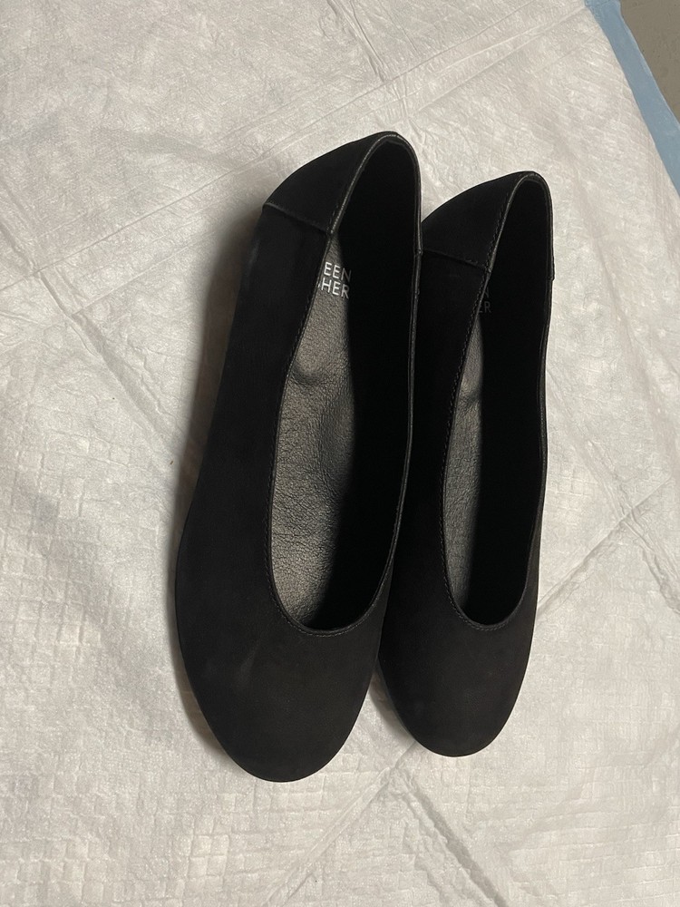 Eileen Fisher Una Hidden Wedge Black Suede Leather Ballet Flats Shoes Sz 7.5 NEW