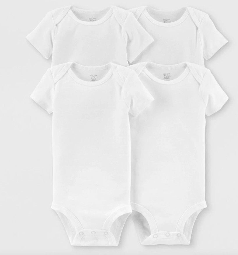 Carter’s Just One You 4-Pack White Bodysuits – Size 6 Months | Short Sleeve