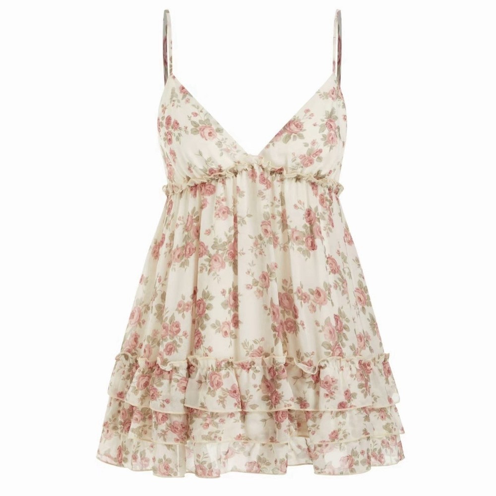 Cider Chiffon Floral V-Neck Ruffled Cami Blouse SpringStatements Pink Small