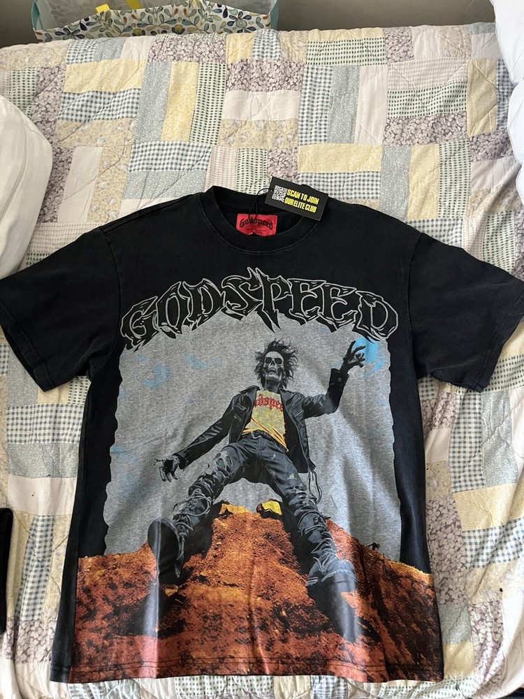 Godspeed Men's Graphic Skeleton Rock T-Shirt Black Gray Short Sleeve