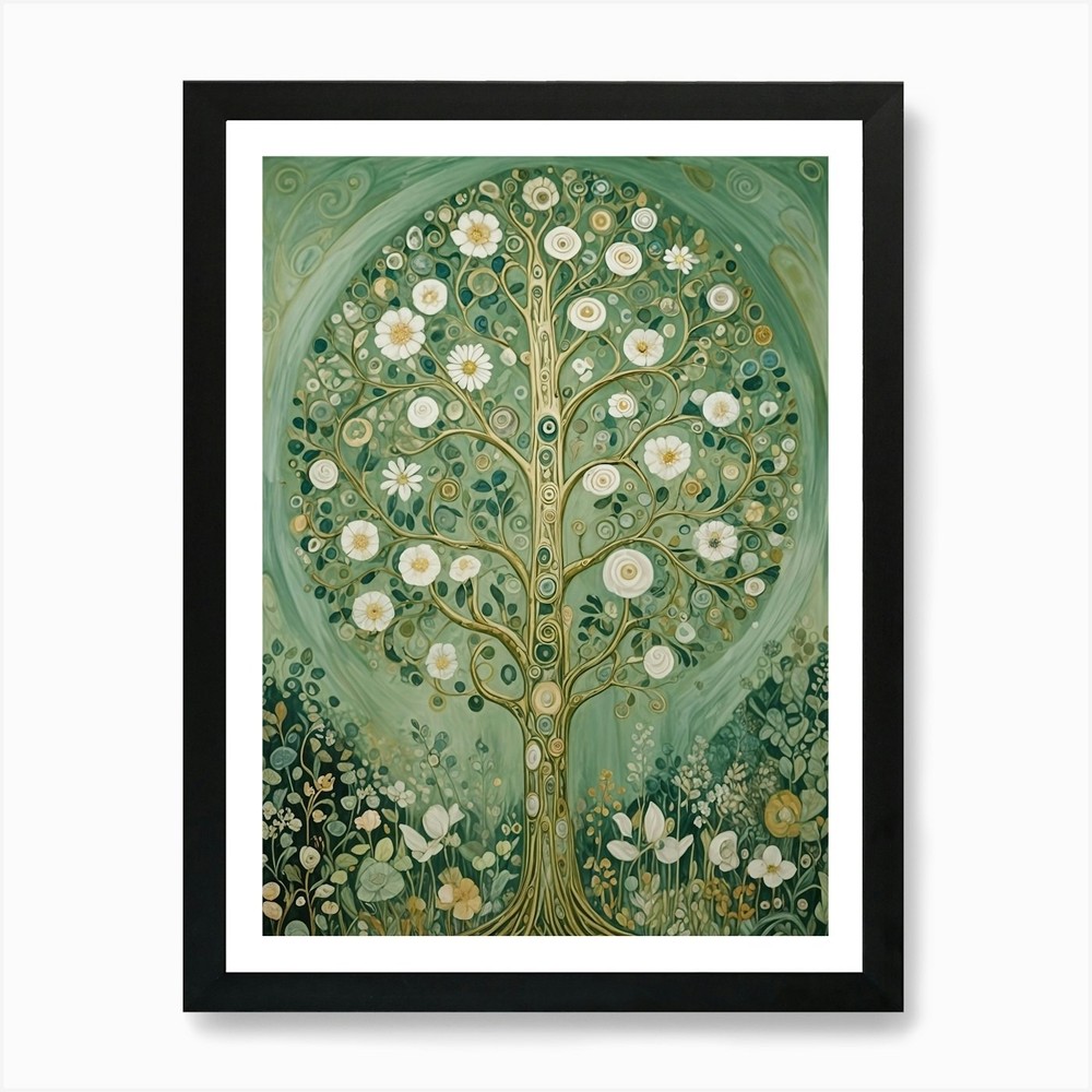 Framed Flowering Tree Art Print Canvas Wall Decor Picture  