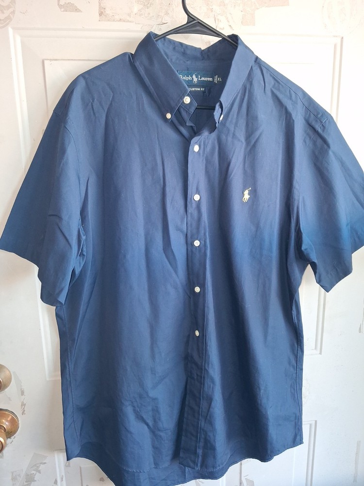 Ralph Lauren Custom Fit Shirt Mens XL Navy Blue Short Sleeve Button Pony
