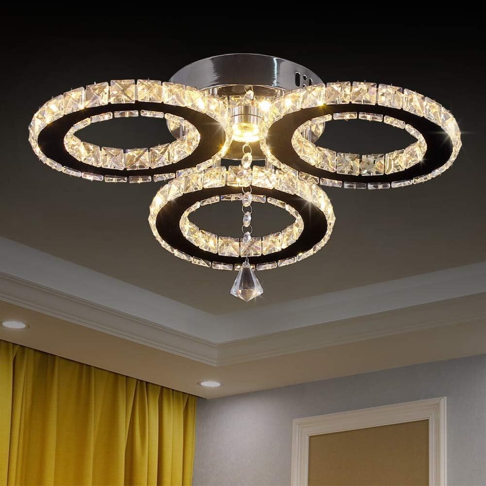 Luxury 3 Ring LED Crystal Chandelier Warm White 13x3.5 Inch Ceiling Light