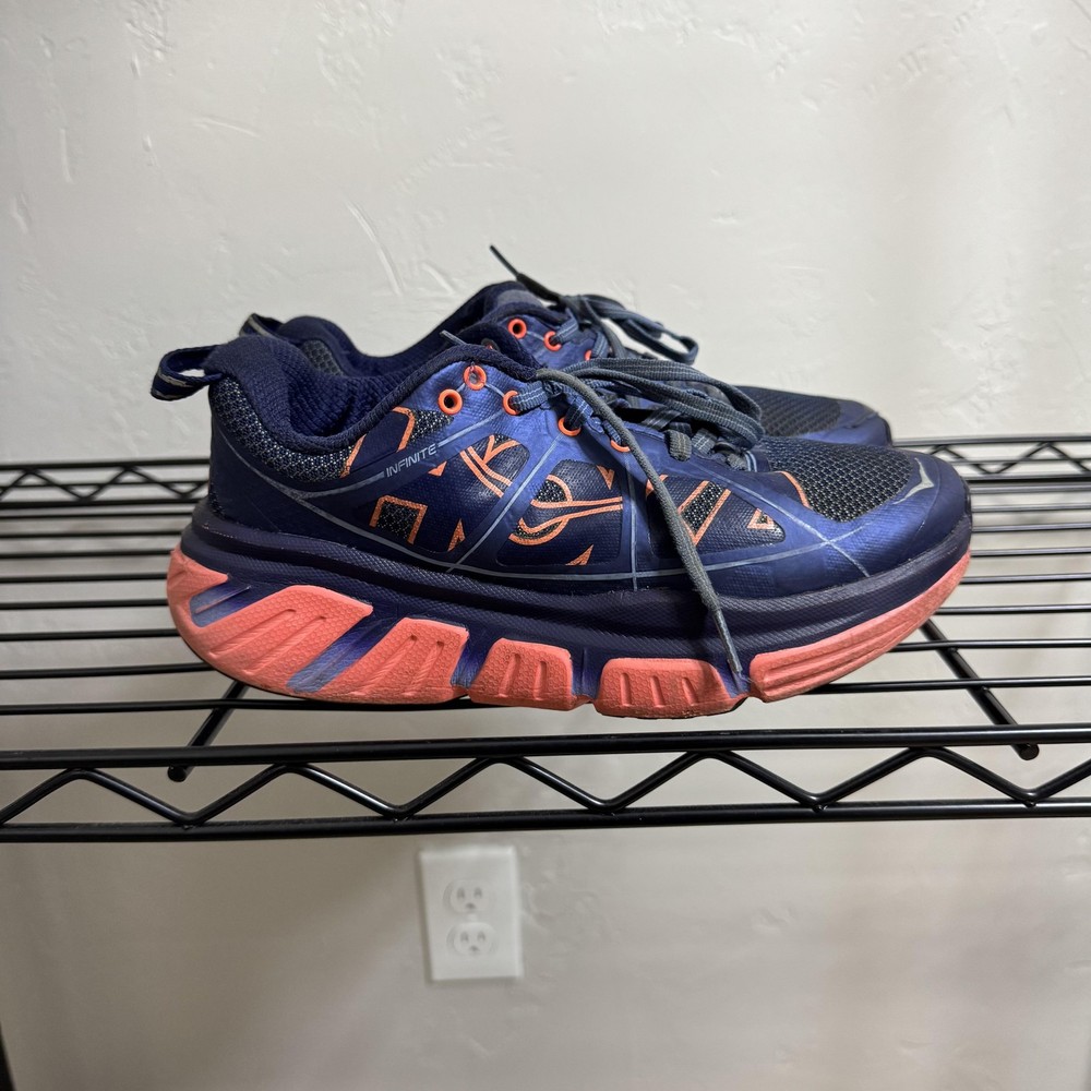 HOKA ONE ONE Infinite Running Shoes Womens Size 6 Navy Coral Cushioned 1009649