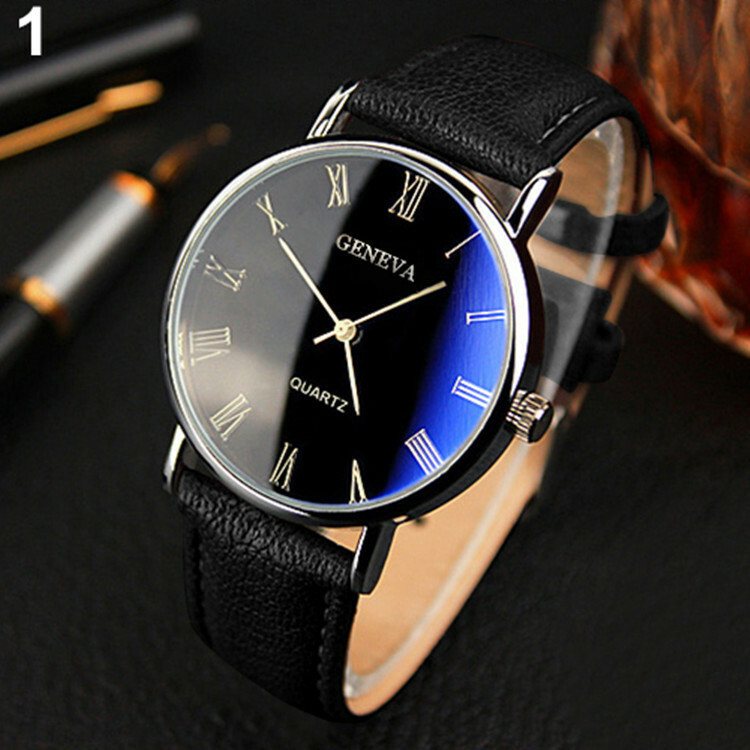 Men's Leather Watch Business Blu-ray Roman Scale Round Bracelet Wristwatch*