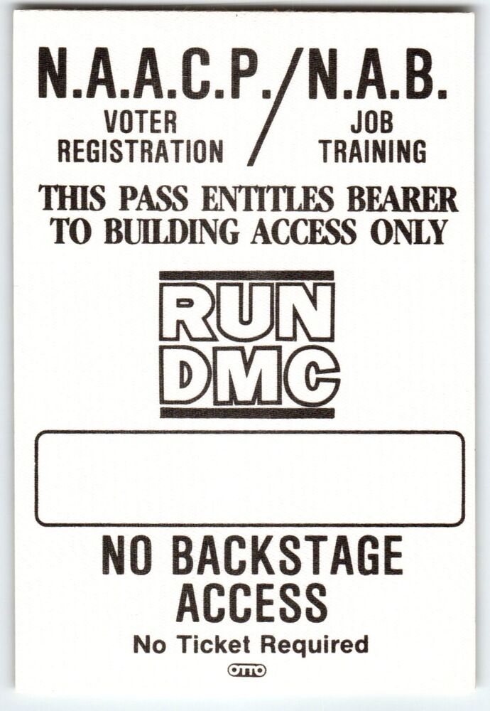 Run DMC No Backstage Access Pass Vintage Original Vintage Cloth Fabric