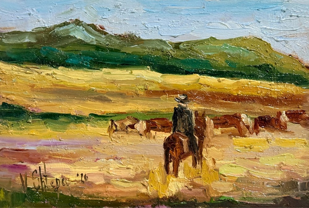 Landscape Cowboy Original Oil Painting Impressionism Impasto Abstrac Western