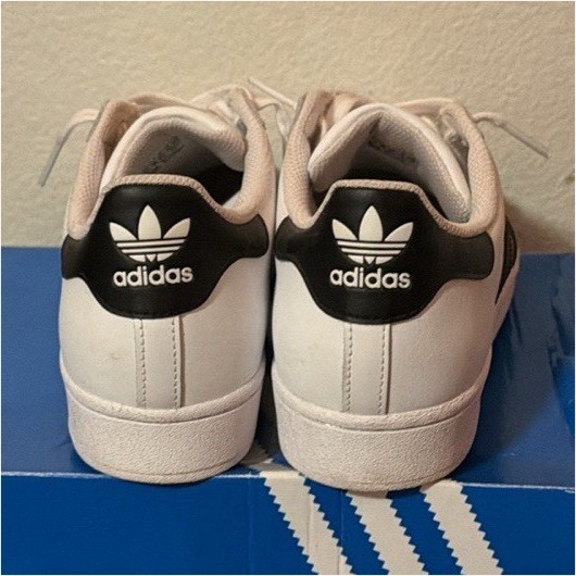 adidas Superstar Men's White Black Striped Leather Sneakers EG4958 Size 10.5