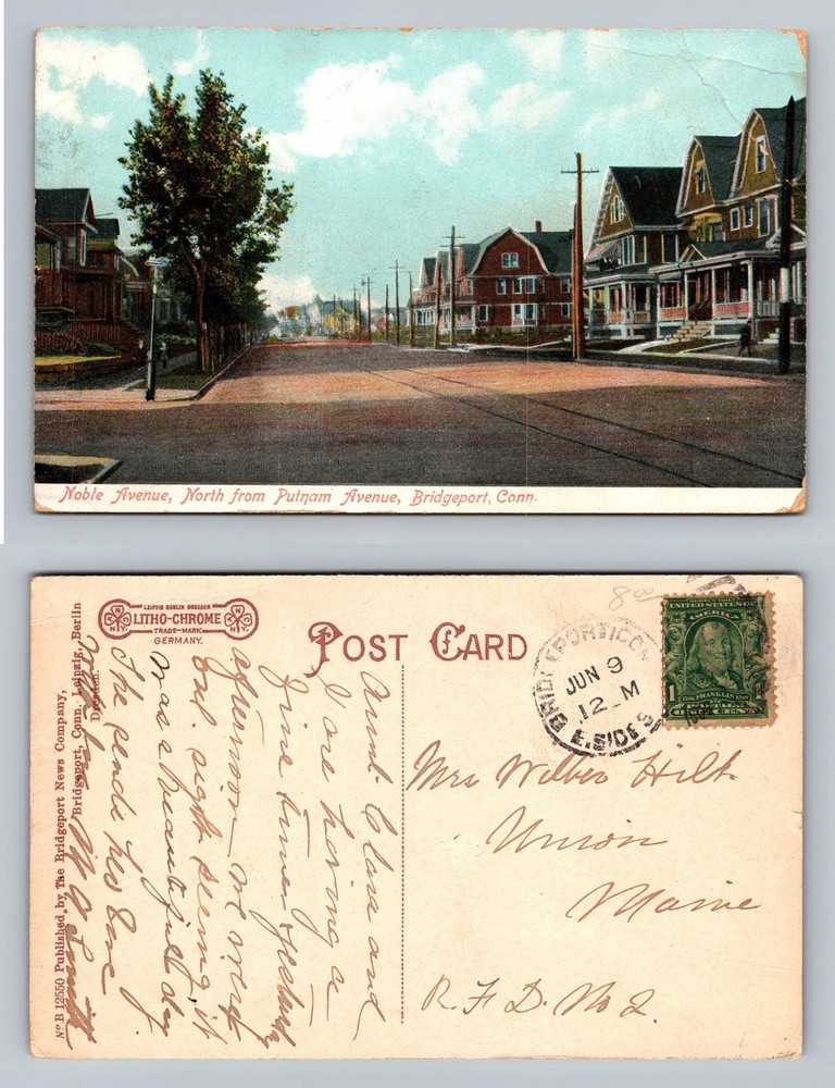 Bridgeport, CT-Connecticut, Noble Ave Street Scene View c1908 Vintage Postcard