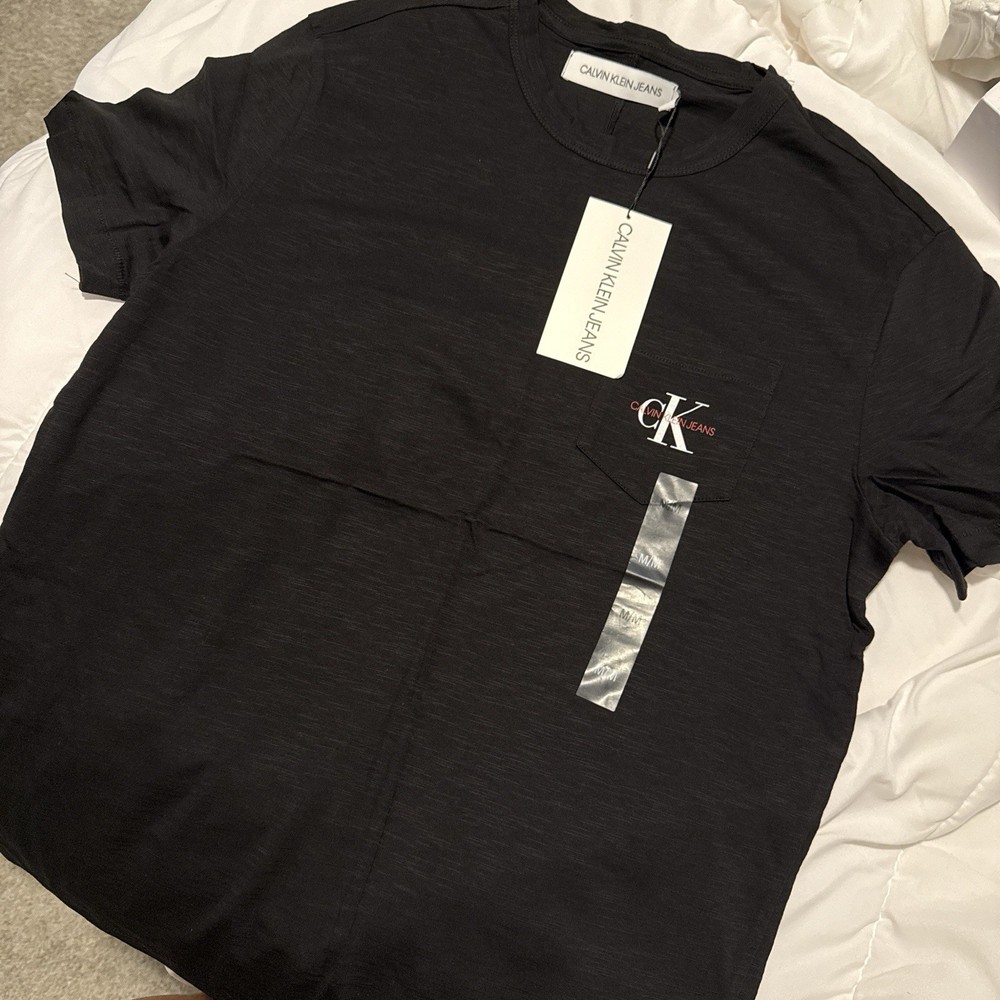 Calvin Klein Jeans Men's Black Cotton Logo Pocket T-Shirt Short Sleeve Size M