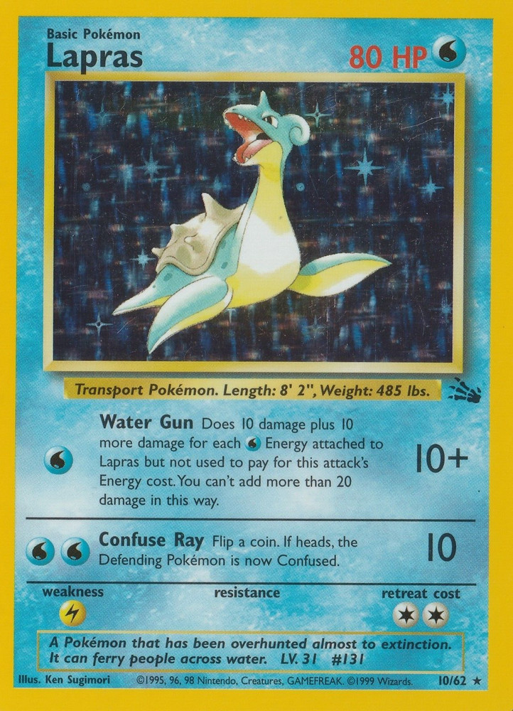 1999 Lapras #10/62 Holo LP Rare Pokemon Fossil Vintage WOTC