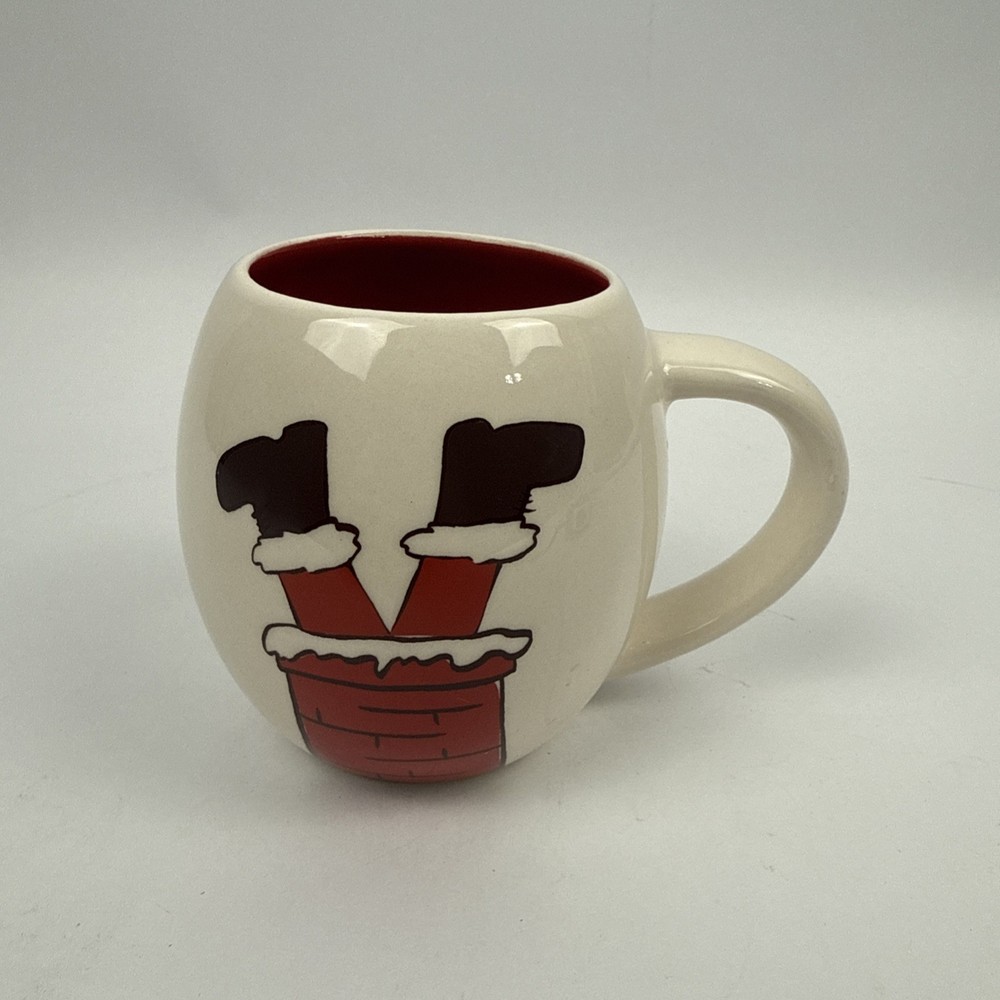 Magenta Santa Claus Down The Chimney Christmas Ceramic Coffee Mug Cup  20 oz