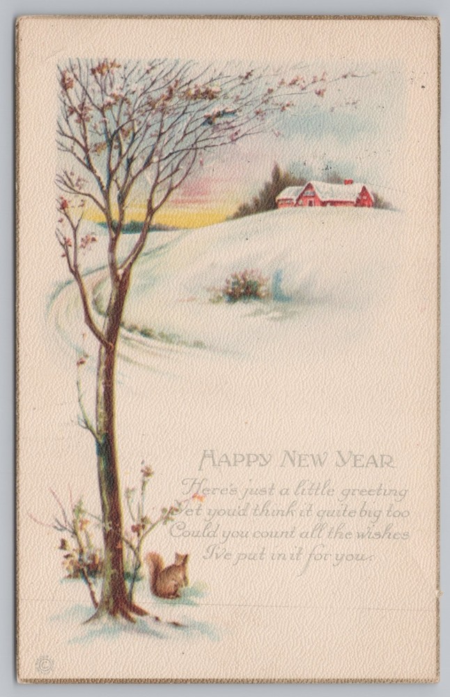 Holiday~Gold Border~Snowy Path to Cottage~Sunrise~Stecher Vintage Postcard