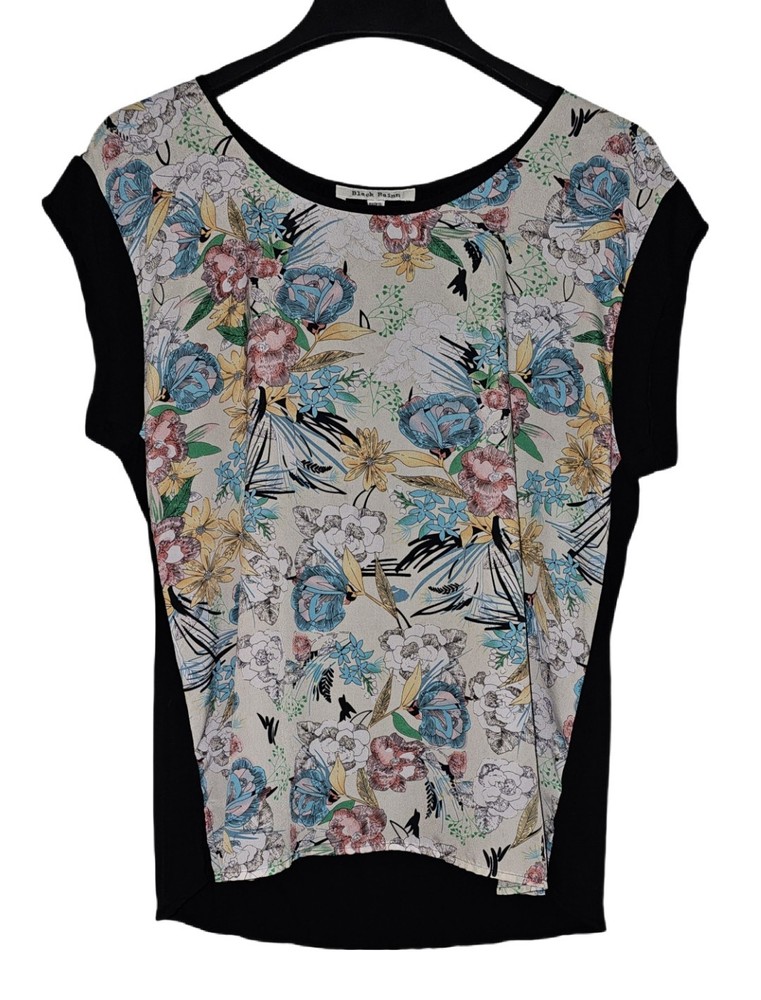 Black Rainn Black & Floral Short Sleeve Blouse Women's Size M