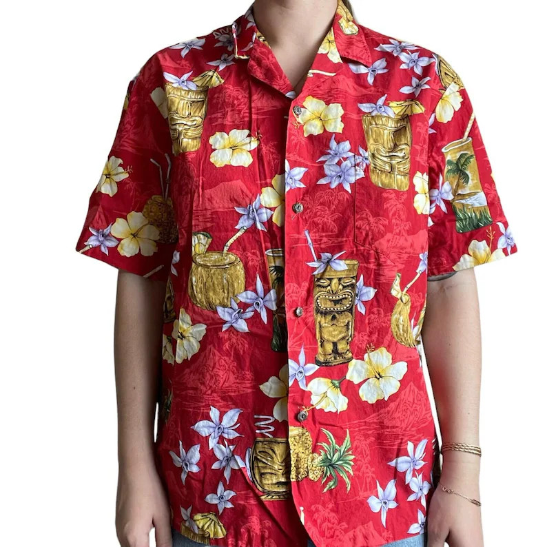 Vintage Mens Hawaii Shirt Aloha Beach Retro Style Casual Top