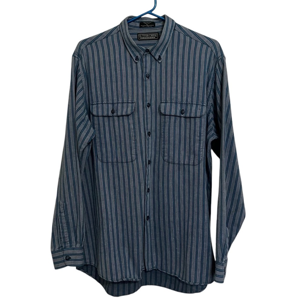 Sutter Creek Levi’s | Vintage Blue & Gray Striped Flannel Long Sleeve Shirt Larg