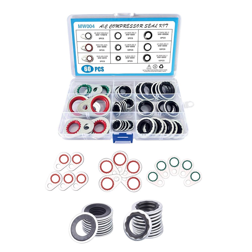 60Pcs/Box 9 Sizes Air Conditioning System Compressor Gasket Seals Washer Kits