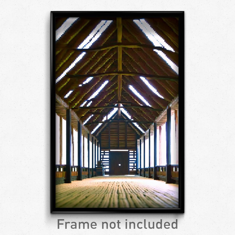 Pixel Art Poster - Simple Longhouse (8 Bit Psychedelic Trippy Video Game Print)