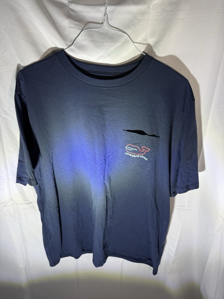 Vineyard Vines Mens XL Good Vibes Sailboat Neon Whale Pocket T-Shirt Navy Blue