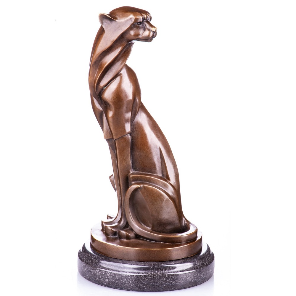 Art Deco Bronze Panther Statue Mid-Century Big Cat Sculpture
