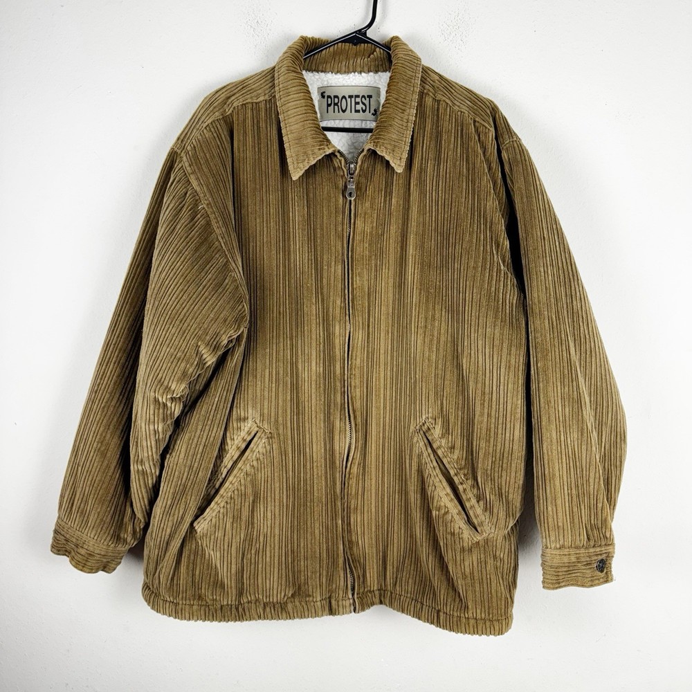 Vintage Protest Men's 90s Wide-Wale Corduroy Sherpa Lined Jacket Size L TanBrown