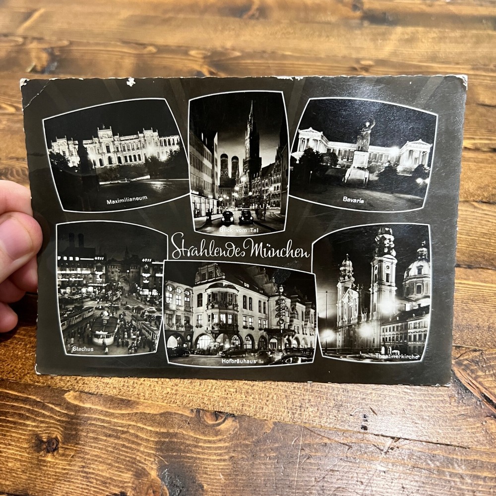 Vintage Postcard Night Views Munich Landmarks Germany Multiview