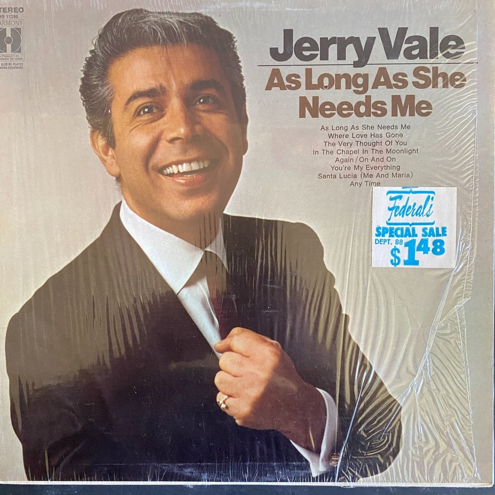 Jerry Vale – As Long As She Needs Me LP Record 1969 Harmony Pop Vocal 33 RPM