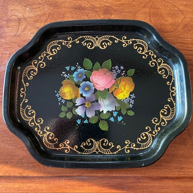 METAL Painted Floral Mini Trinket Tray Vintage Elite Curated Made in England