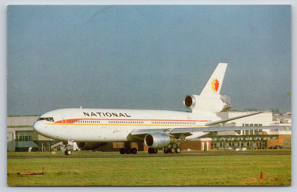 Aircraft~Natl Airlines~~McDonnell Douglas DC-10-30~Runway Scene~1950s Postcard