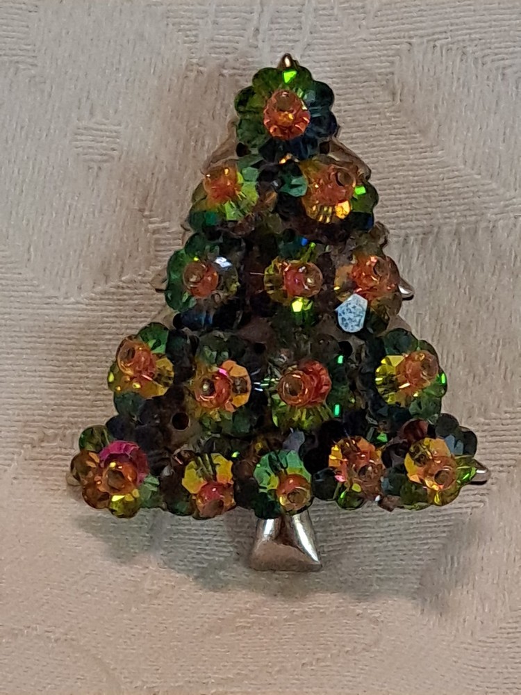 Vintage Watermelon Margarita Rivoli Crystal Christmas Tree Pin Brooch